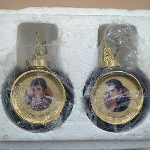 Set of 2 Vintage Elvis Presley Heirloom Porcelain Christmas Ornaments.